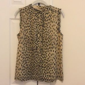 J.Crew Leopard Sleeveless Top with Ruffle Collar